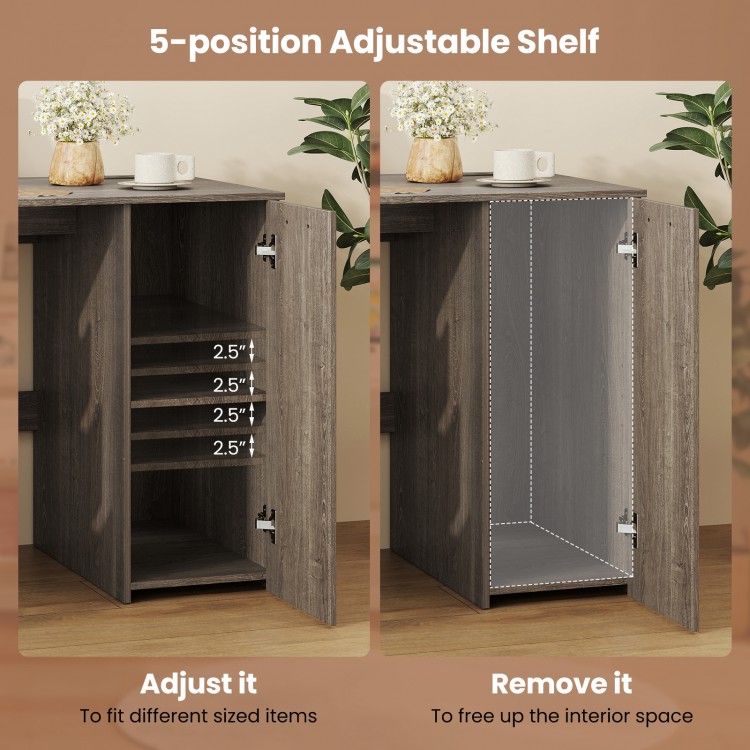 Adjustable shelf with 5 positions in a gray 53-inch computer desk, designed for organized storage and easy access.