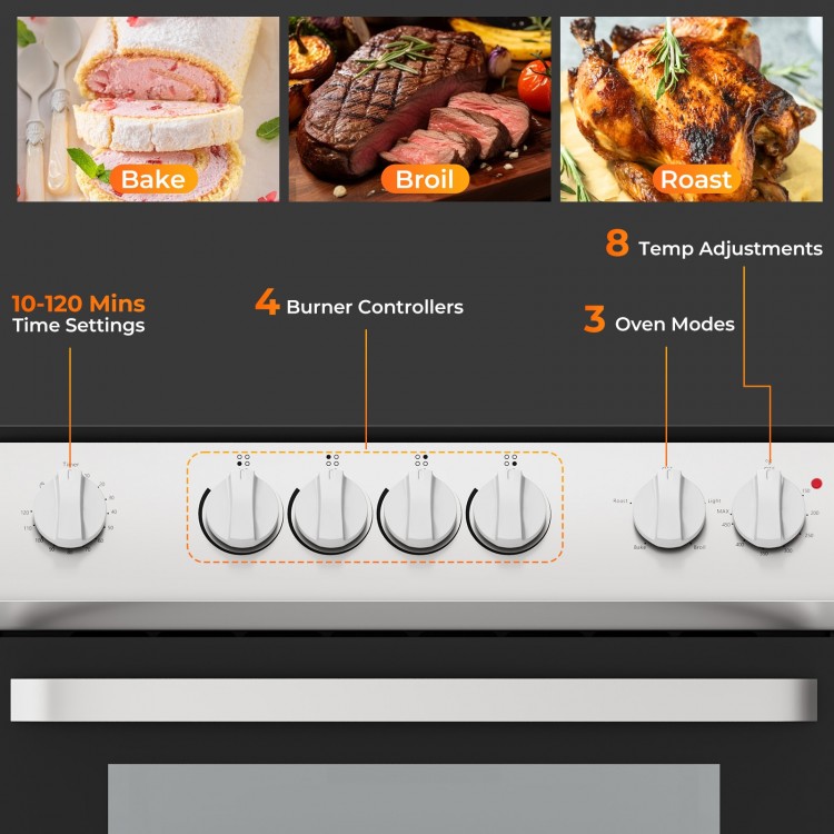 Ceramic cooktop controls of a 30-inch kitchen stove with 4 burners, featuring 8 temperature adjustments for versatile.