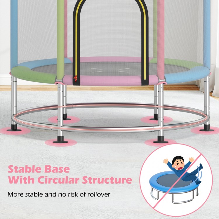 Stable circular base of the 55" kids trampoline in pink, designed for safety and energetic play for children aged 3-6.