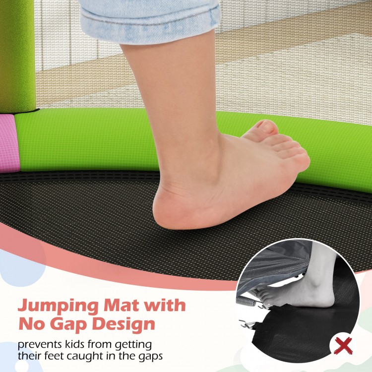 Close-up of the 55" kids trampoline's no-gap jumping mat design, ensuring safety for children during playtime.