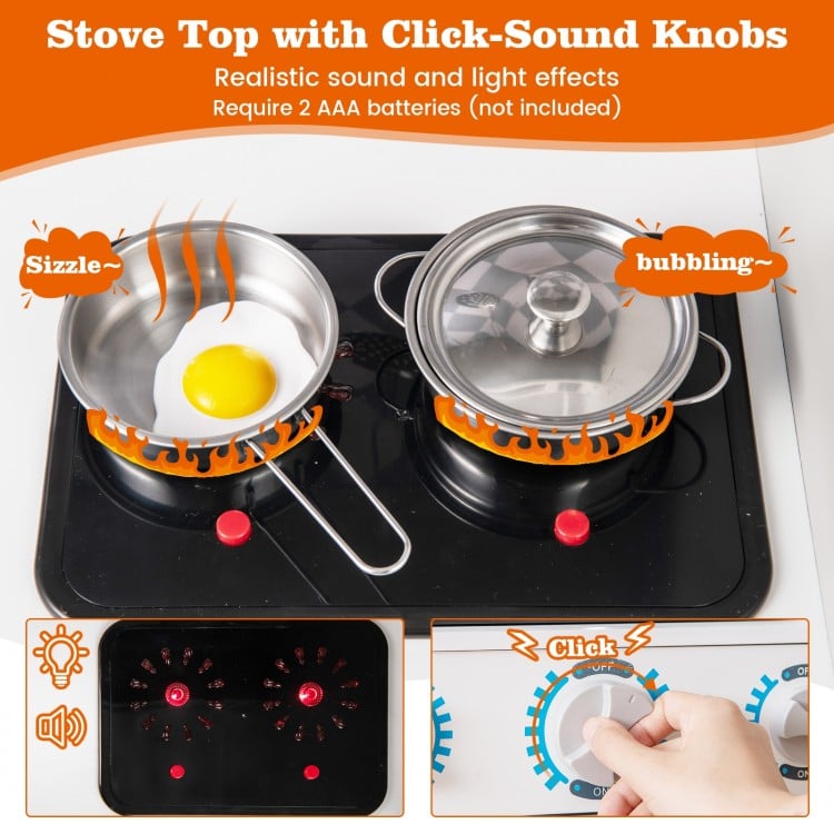 Stove top with click-sound knobs, realistic cooking sounds and lights, perfect for kids' pretend play kitchen.