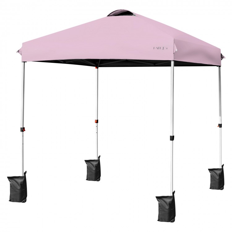 Pink 6.6 x 6.6 feet outdoor pop-up canopy tent with adjustable height and heavy-duty steel frame for easy setup.