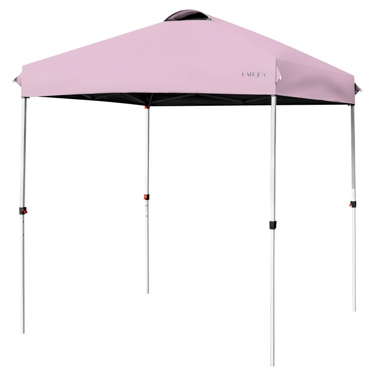 Pink 6.6 x 6.6 feet outdoor pop-up canopy tent with adjustable height and heavy-duty steel frame for versatile shade.