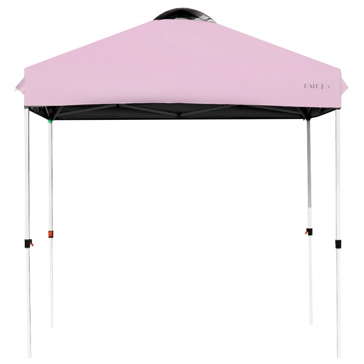 Front view of the pink 6.6 x 6.6 feet outdoor pop-up canopy tent showcasing its sturdy design, perfect for outdoor.