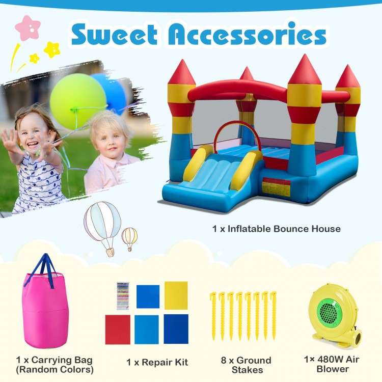 3-in-1 inflatable bounce house with slide, featuring a large jumping area and mesh walls for kids' outdoor fun.