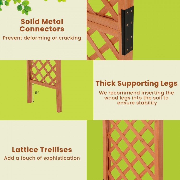 Lattice trellis detail of the 7.7 feet wooden garden arch, featuring robust fir wood and solid metal connectors for.