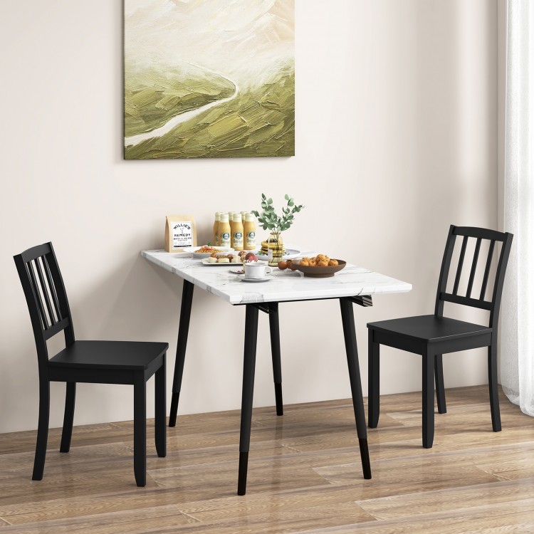 Black wood dining chair set of 2 with rubber wood legs, featuring a curved backrest and elegant laddered design.