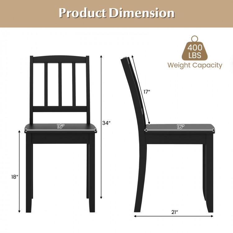 Black wood dining chair side view showcasing rubber wood legs, 400 lbs weight capacity, ideal for farmhouse-style decor.