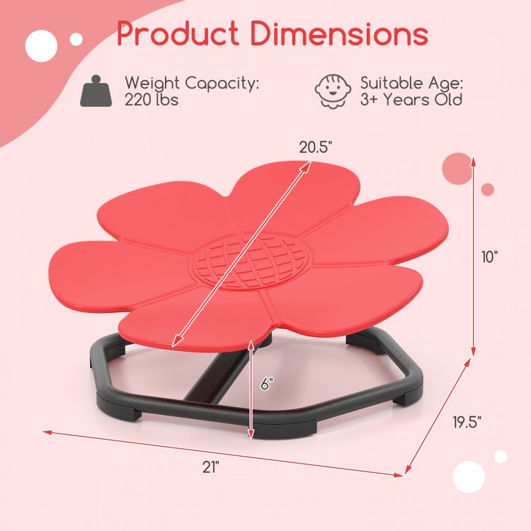 Red flower-shaped kids sensory swivel chair with ergonomic design, suitable for ages 3+, promotes balance and.