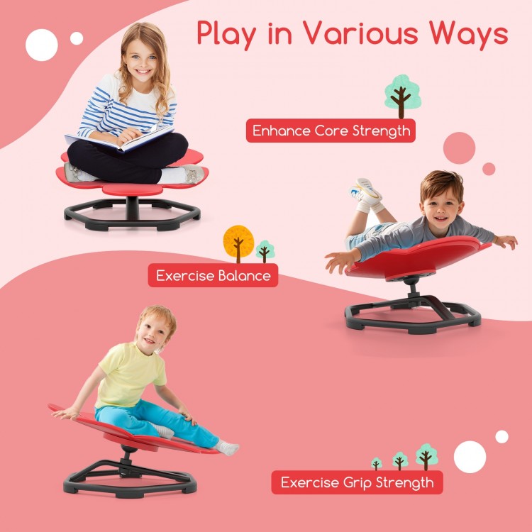 Kids Sensory Swivel Chair in red, promoting balance and core strength with a fun elephant petal design for versatile.