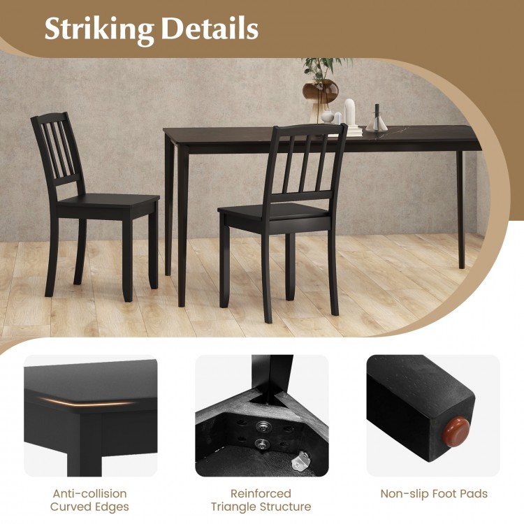 Black wood dining chair set of 2 with rubber wood legs, featuring a curved backrest and anti-slip footpads for.