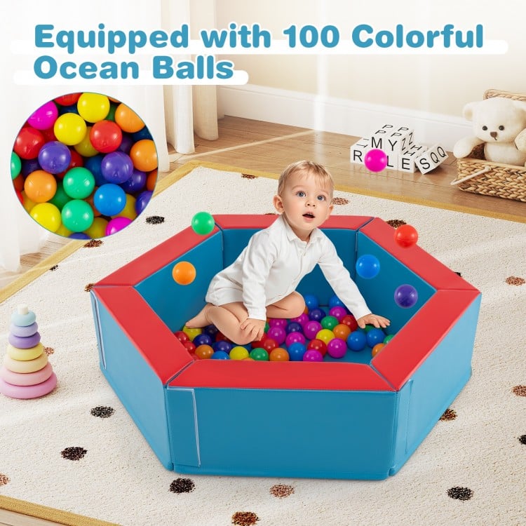 Colorful ocean ball pit with 100 balls, featuring high-density foam for safe play and crawling, ideal for toddlers.