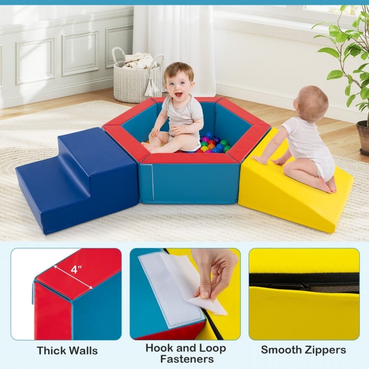 Colorful 3-piece baby foam climbing blocks set with 100 ocean balls, perfect for playrooms and motor skill development.