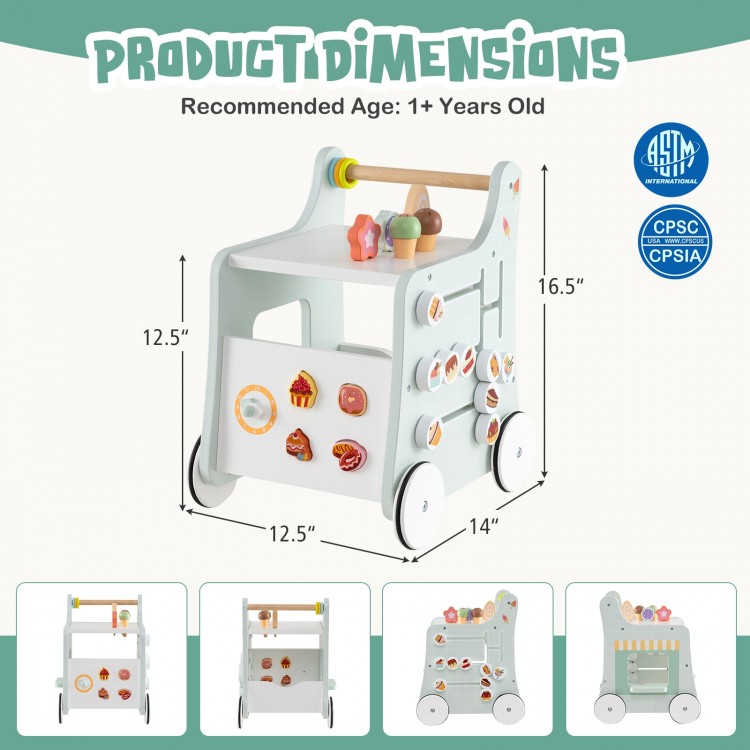 Light green 2-in-1 baby walker with storage and ice creams, promoting cognitive development and imaginative play for.