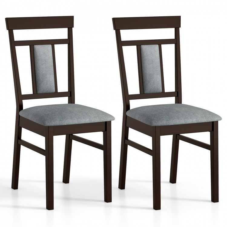Set of 2 wooden dining chairs with rubber wood frames and linen fabric upholstery, perfect for home or cafe settings.