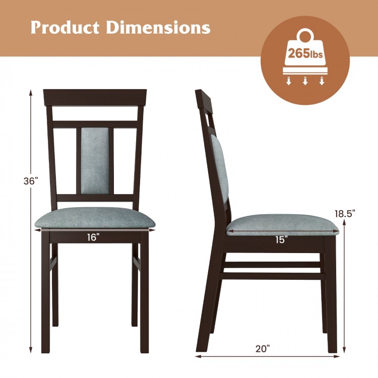 Wooden dining chair side view with linen fabric upholstery, rubber wood frame, and ergonomic backrest for comfort.