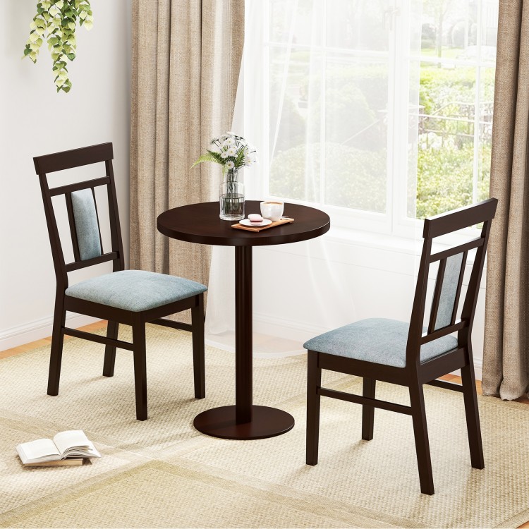 Wooden dining chair set of 2 with linen fabric upholstery and rubber wood frame, ideal for home or cafe use.