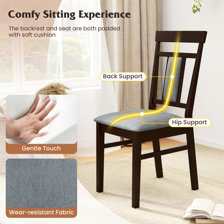 Wooden dining chair with padded seat and backrest in linen fabric, featuring rubber wood frame for stability and.