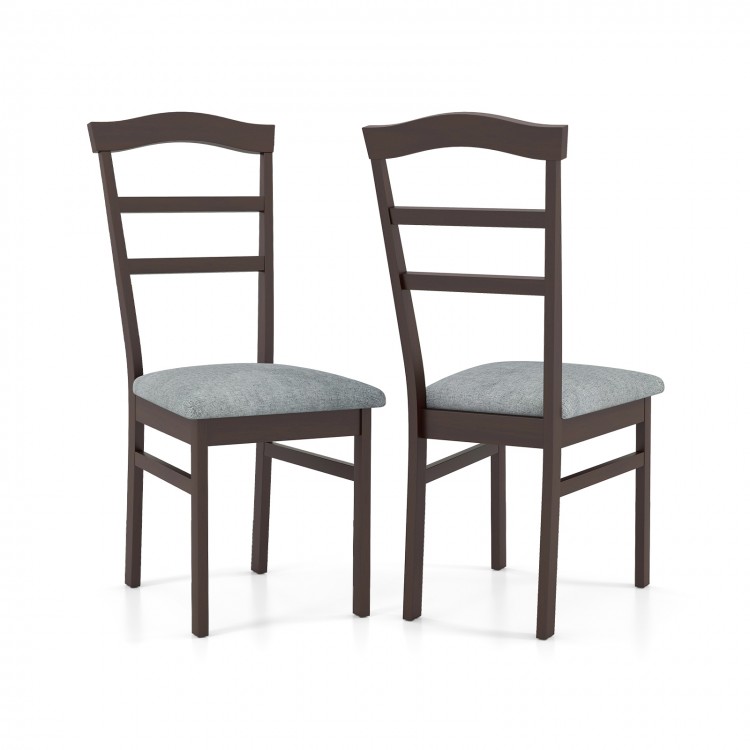 Set of 2 wooden dining chairs with linen fabric upholstery and ergonomic backrests, perfect for kitchen or dining areas.