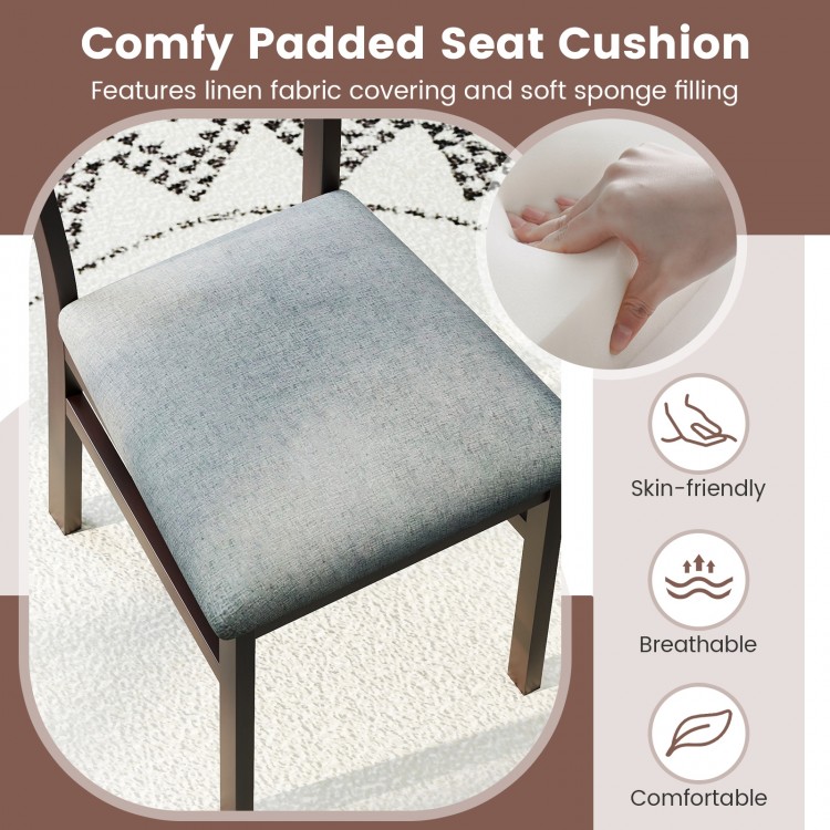 Comfy padded seat cushion with linen fabric covering on a wooden dining chair, perfect for home or cafe use.