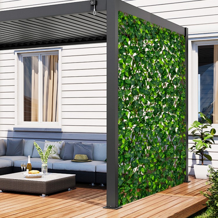 Expandable fence privacy screen with realistic faux ivy leaves and real willow frame, perfect for outdoor privacy.