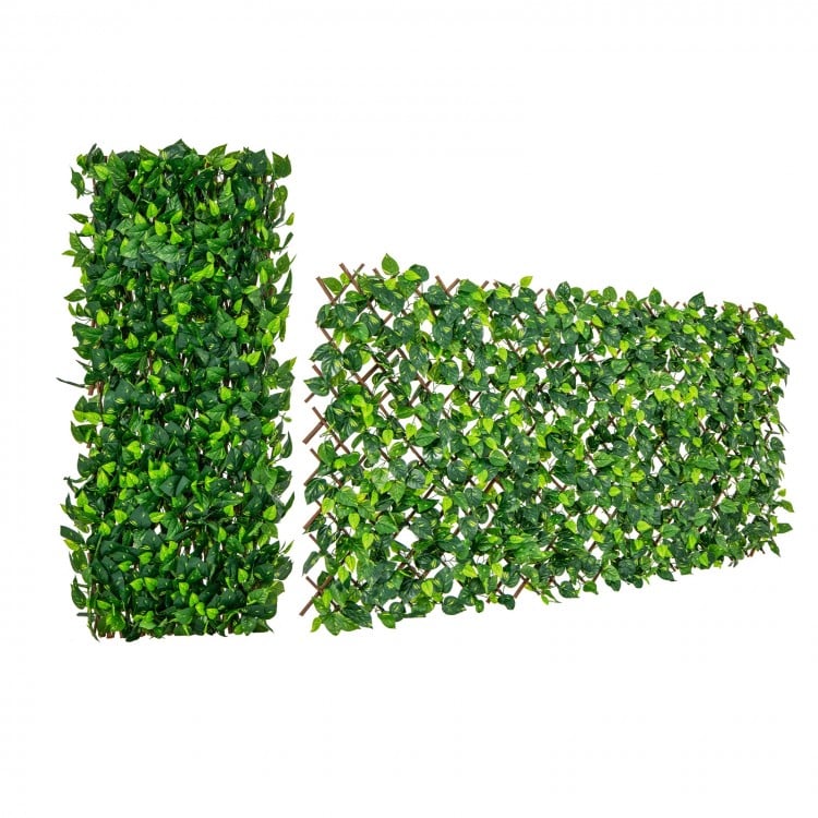 Expandable faux fencing panel with realistic PE leaves and real willow frame, ideal for privacy screens indoors or.
