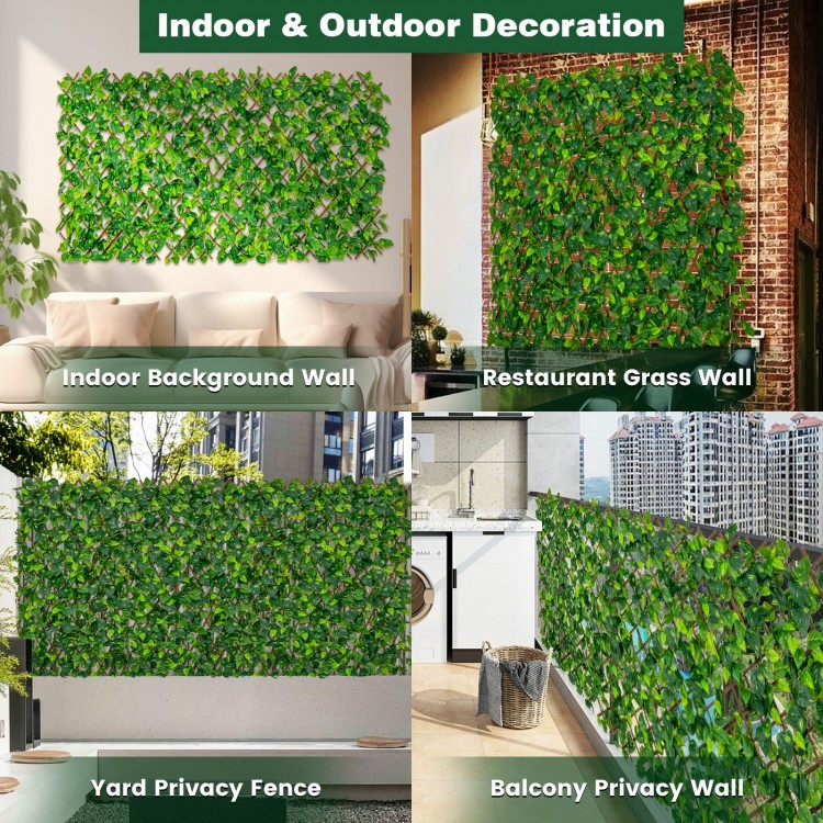 Expandable fence privacy screen featuring realistic faux ivy leaves with a real willow frame, perfect for indoor and.