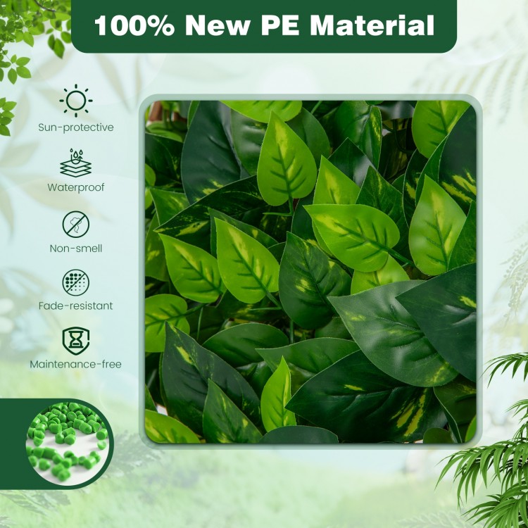 Close-up of realistic faux ivy leaves on a decorative privacy screen, made from sun-resistant PE material for lasting.
