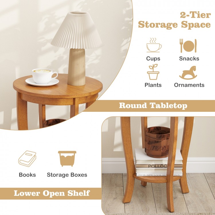 2-tier Round End Table with Solid Wood Legs - Gallery View 6 of 9