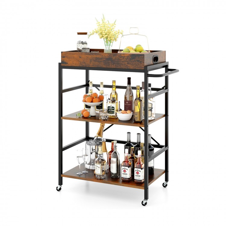 3-Tier Industrial Bar Cart with Detachable Tray for Kitchens - Gallery View 1 of 10