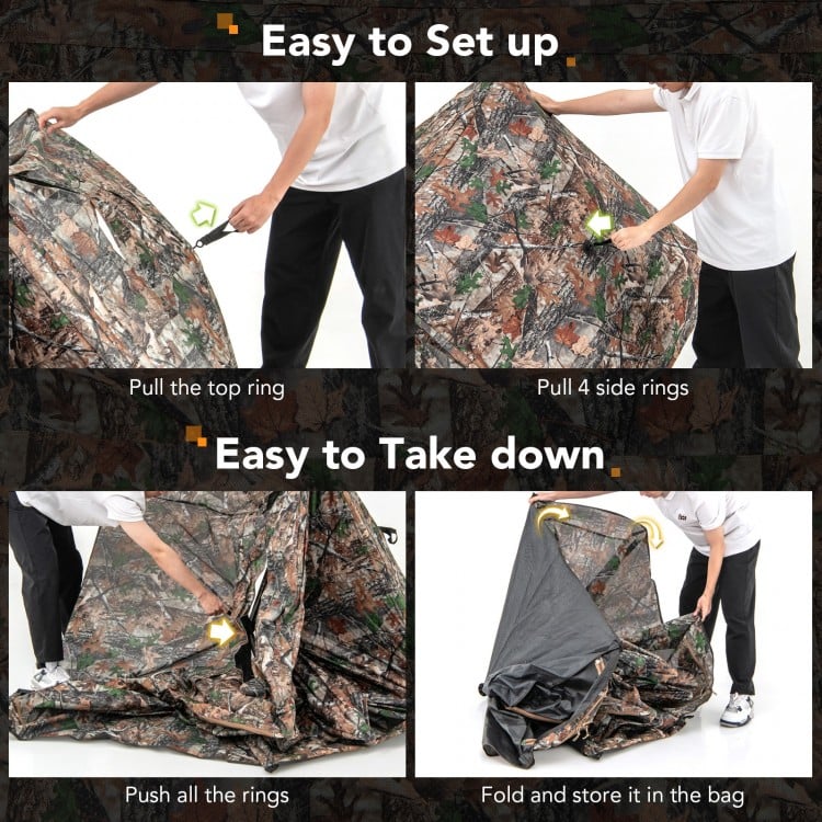 360° one-way see-through hunting blind with camouflage pattern, easy setup, and 4 adjustable windows for deer and.