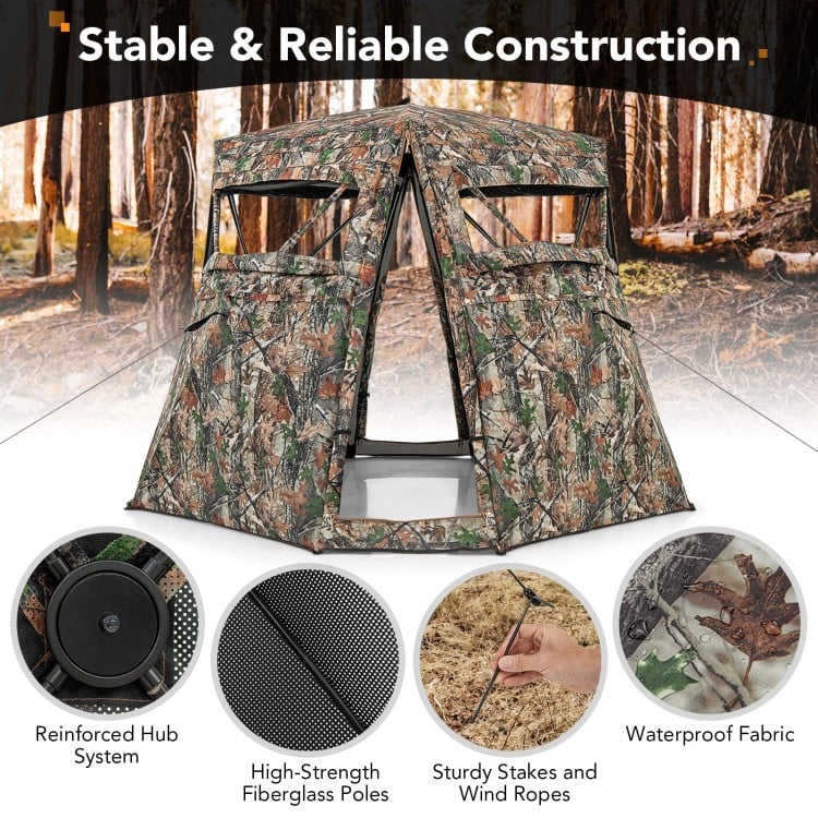 360° one-way see-through hunting blind with camouflage fabric, reinforced hub, and silent sliding windows for deer and.