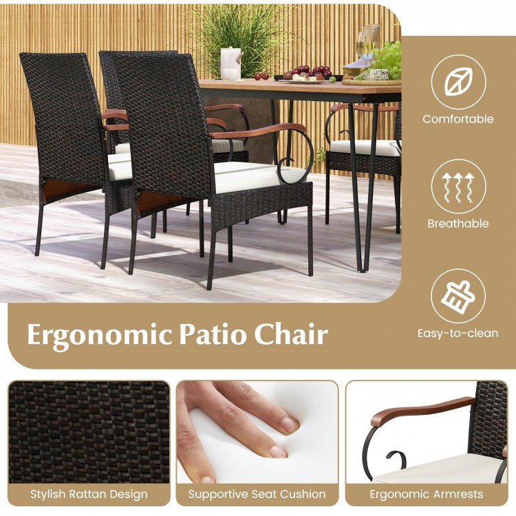 Ergonomic patio chair with supportive seat cushion and stylish PE rattan design, perfect for outdoor dining.