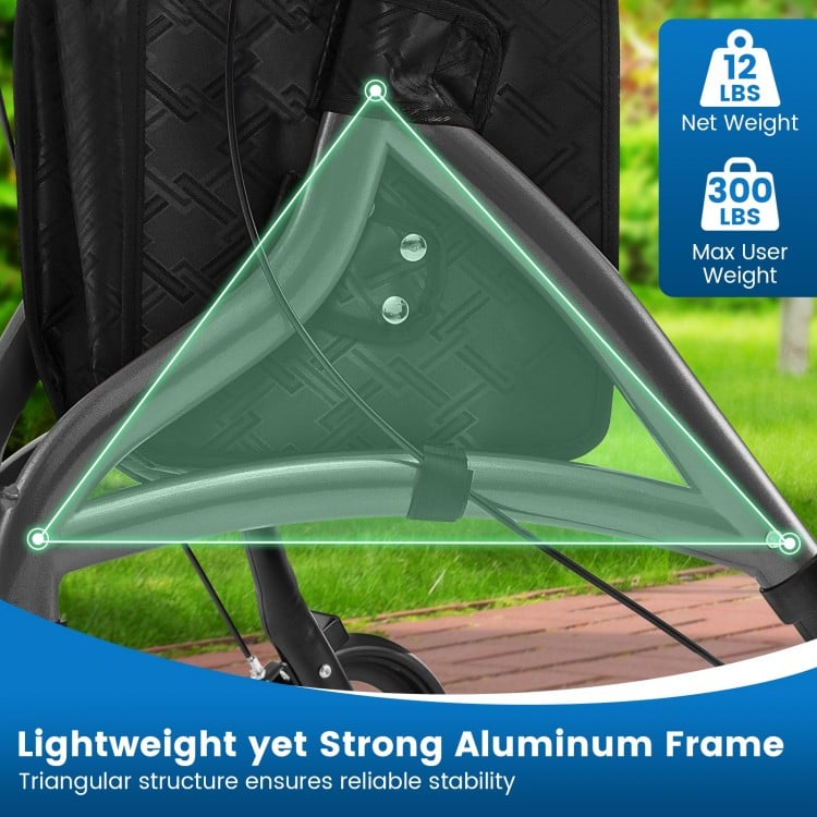 Lightweight aluminum frame detail of the foldable rollator walker, designed for stability and easy maneuverability.