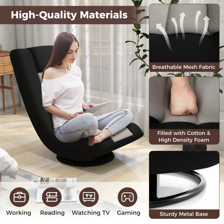 360° swivel gaming chair in black and gray with adjustable backrest, breathable mesh fabric, ideal for gaming or.