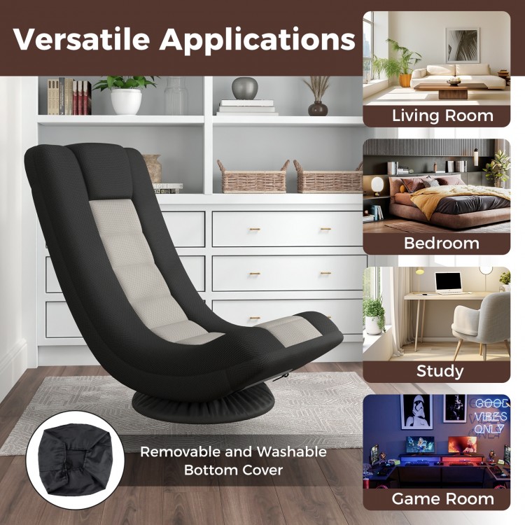 360° swivel gaming chair in black and gray with adjustable backrest, perfect for living room, bedroom, or game room.