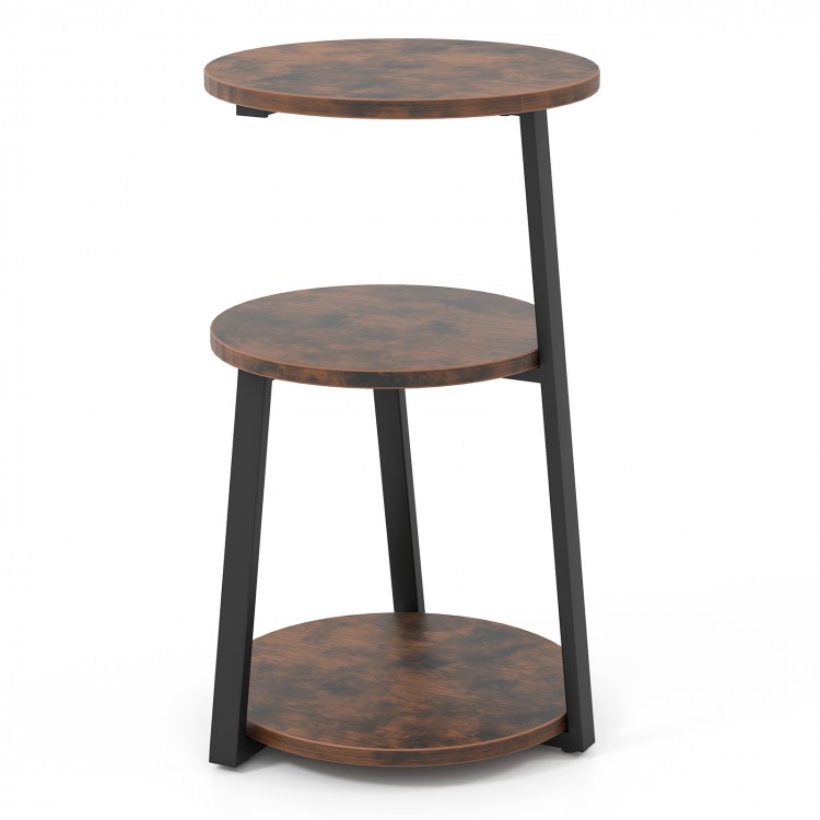 3-tier round side table with a sturdy metal frame, featuring anti-crack boards, ideal for living room or study.