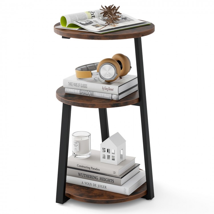 3-tier round side table with a sturdy metal frame, perfect for storage in living room, study, or bedroom.