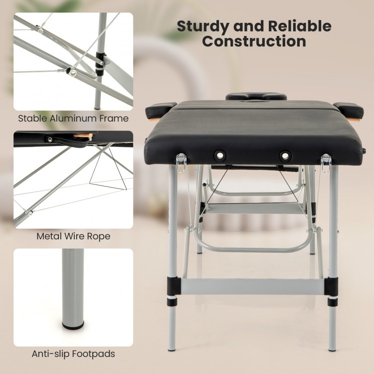 Sturdy aluminum frame of the 84-inch professional massage bed with anti-slip footpads for stability and comfort.