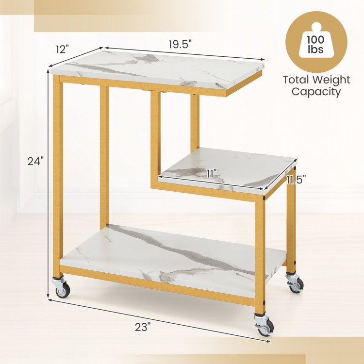 G-shaped Side Table 3-Tier Mobile End Table with Open Shelves - Gallery View 5 of 9