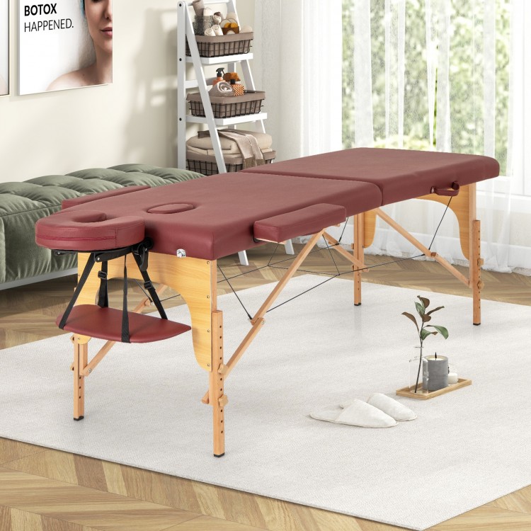 Red 84-inch foldable massage table with adjustable height, soft cushion, and side armrests for enhanced comfort.