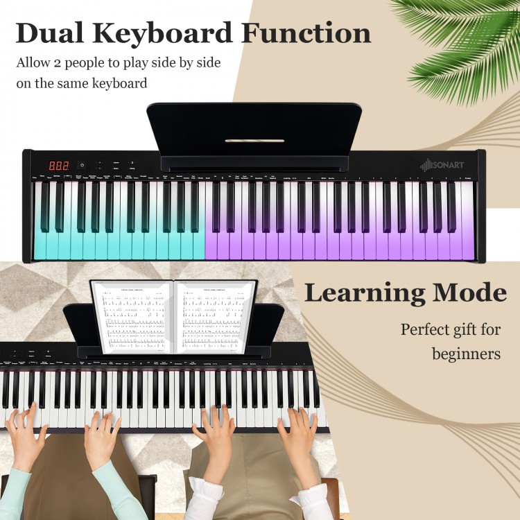 61-key portable electronic keyboard with dual keyboard function, perfect for beginners and duet play.