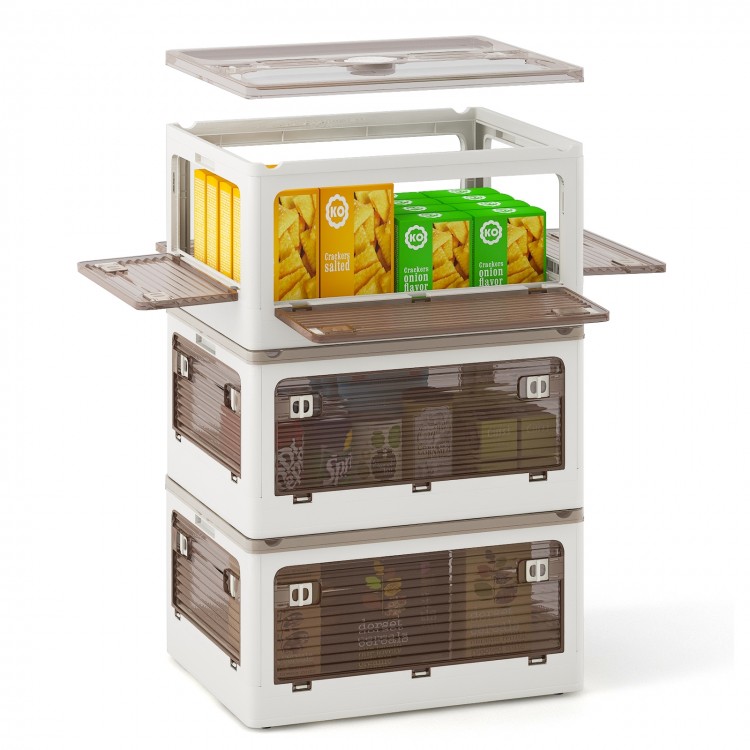 Stackable 3-pack storage bins with lids, featuring 5 opening ways and translucent doors for easy access and.
