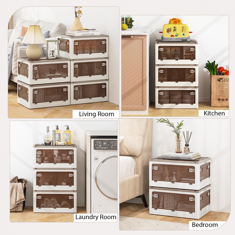 Stackable 3-pack storage bins with lids, 8-gal capacity, ideal for organizing linen, snacks, and shoes in any room.