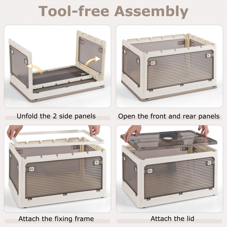 Collapsible 3-pack stackable storage bins with lids, featuring tool-free assembly and 5 opening ways for easy access.