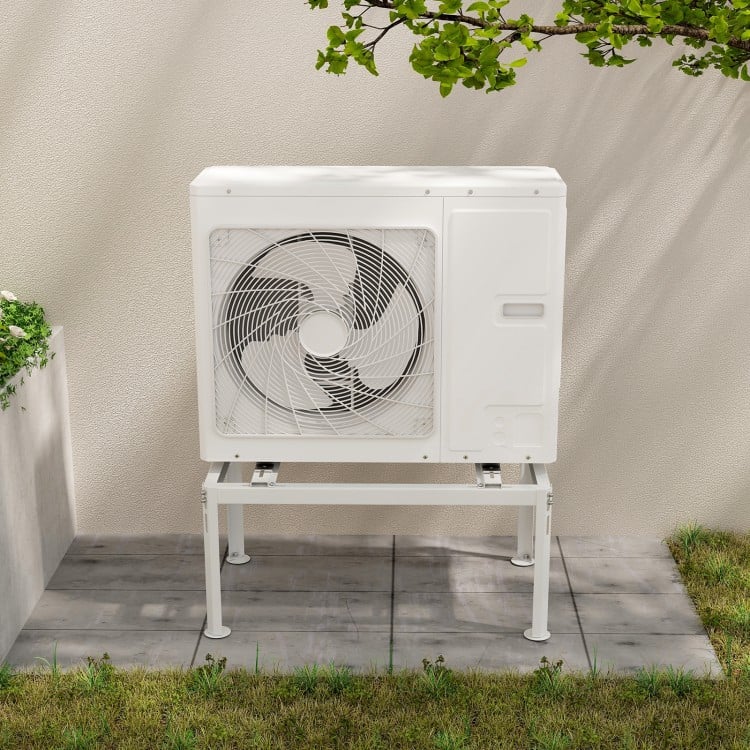 Mini split ground stand for ductless air conditioner, featuring adjustable height and heavy-duty metal frame for.