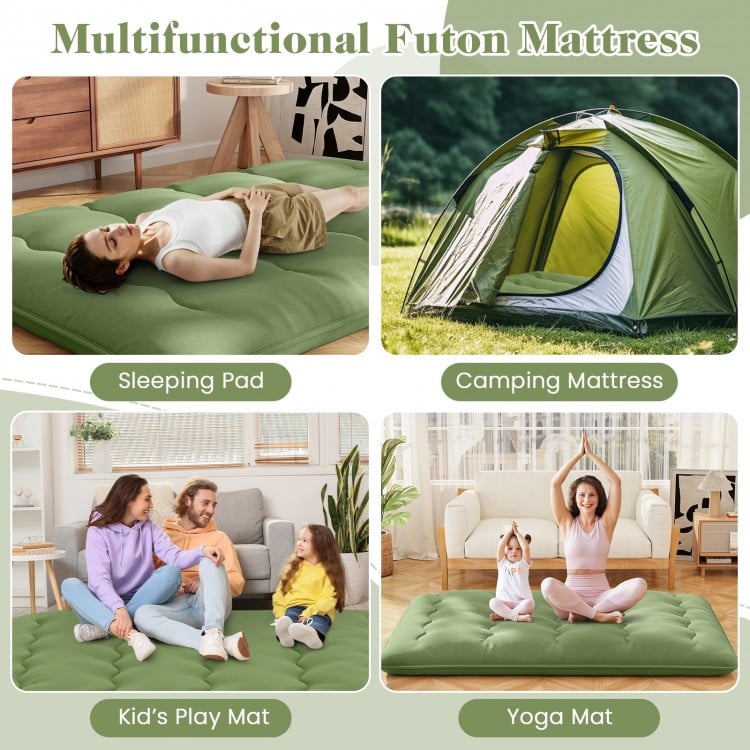 Multifunctional floor mattress shown as a kid's play mat, featuring a soft, breathable design and washable cover.