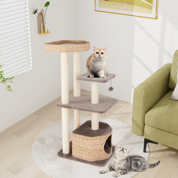 4-layer cat tower with scratching posts, spacious condo, and washable cushions for playful and cozy cat lounging.