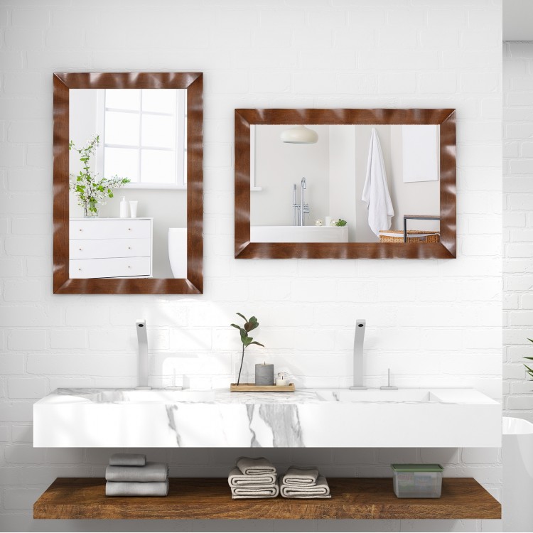 Farmhouse wall mirror with solid wood frame, 41.5 x 28 inches, enhancing indoor spaces with rustic charm and clear.