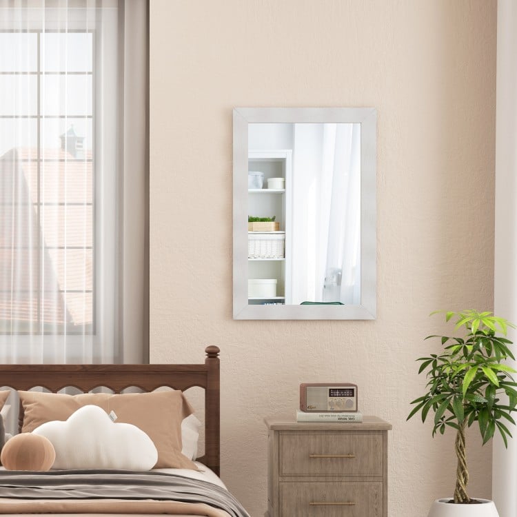 Farmhouse wall mirror with a solid wood frame, 41.5 x 28 inches, enhances room appearance with clear HD reflections.